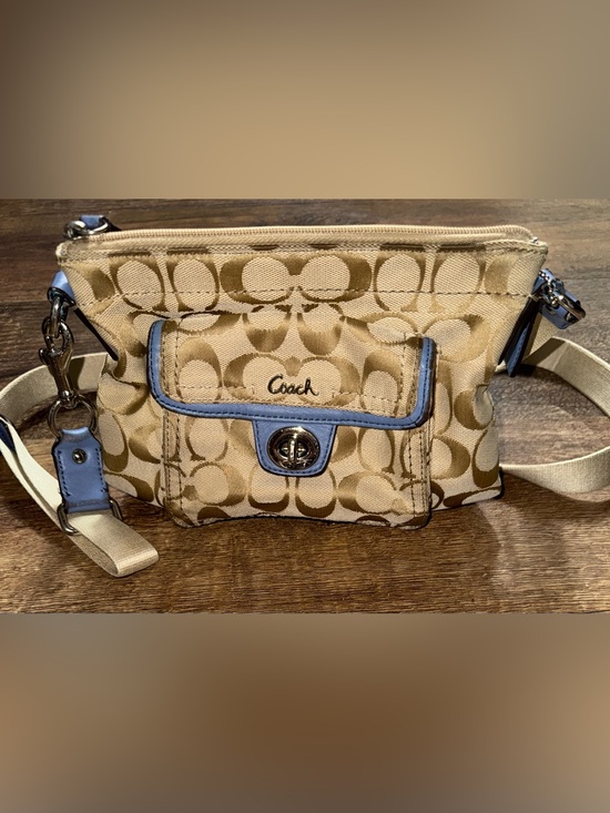 Coach Handbags - Coach Penelope Signature Crossbody Khaki Blue Canvas Turnlock Pocket